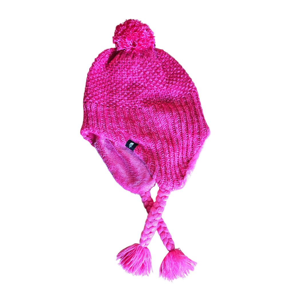NeW Ladies The North Face Fleece Lined Knit Pom-Pom Beanie HOT PINK MAGENTA